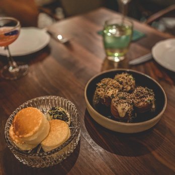 Francie - Soufflé cakes (left) and sweet corn bomboloni (right) - Italian Near Me - Brooklyn, New York Francie - Soufflé cakes (left) and sweet corn bomboloni (right) - Italian Near Me - Brooklyn, New York