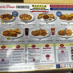 Waffle House - Lunch / dinner menu - prices include sales tax. To go orders have a 20% surcharge that includes a 10% tip. I appreciate the transparency!