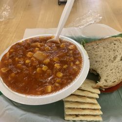 Cribb's Sandwich and Sweet Shop - Squaw Soup and egg salad on rye.