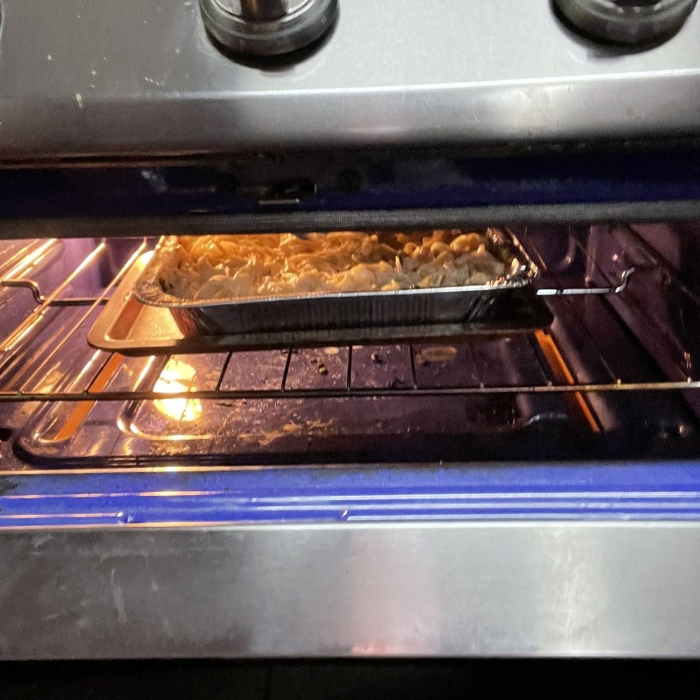 Family size chicken Alfredo that I tried to reheat.