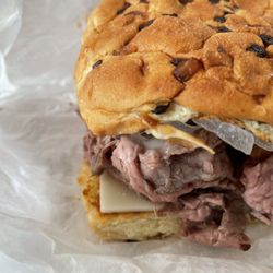 Newport Sandwich Company - Roasted Beef Sandwich with 3 way signature sauce plus onion.