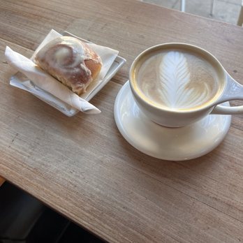 Renew Coffee N Bakery - Cinnamon roll and a latte - Coffee & Tea Near Me - Frisco, Texas