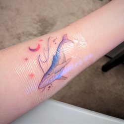 Hello Tattoo - Keep the bandage till finishing shower in the first night :)