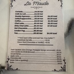Drink menu Drink menu