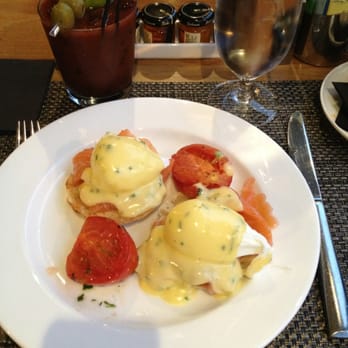 The Pembroke - Salmon Benedict paired well with a spicy "Chica Picant" Bloody Mary which was served with a whole chipotle. - French Near Me - Washington, DC, District of Columbia