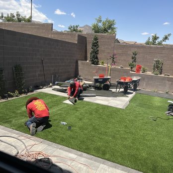 JTB Landscapers - Finishing touches to the turf! Cutting out the steps. - Landscape Architects or Designers Near Me - Las Vegas, Nevada