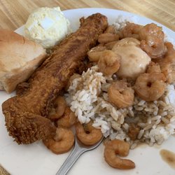 Durand’s Cafe - Shrimp stew with egg, fried catfish & potato salad.
