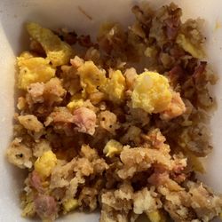 Prineville Coffee Company - You can tell the eggs were powered. Why? We aren't backpacking. I think it's rehydrated potatoes too. So gross.