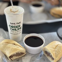 Sourdough French dip with au jus and a Pepsi. Sourdough French dip with au jus and a Pepsi.