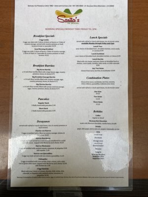 Menu photo 1 Sarita's Mexican Grill Restaurants Monterey, CA Menu photo 1 Sarita's Mexican Grill Restaurants Monterey, CA