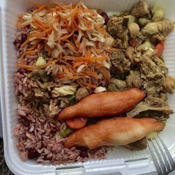 Jamaican Thunder - Curry chicken, vegetables, rice & beans, and festival bread. - Food Trucks Near Me