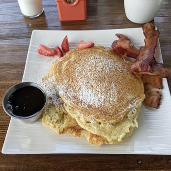 Root'd Cafe - Brown-Butter Pancakes w/ Bacon (2 pieces) - New American Near Me - Cottonwood Heights, Utah Root'd Cafe - Brown-Butter Pancakes w/ Bacon (2 pieces) - New American Near Me - Cottonwood Heights, Utah