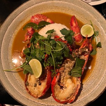 CUT - Maine Whole Lobster. Red Thai curry sauce with white rice. - Steakhouses Near Me - New York, New York CUT - Maine Whole Lobster. Red Thai curry sauce with white rice. - Steakhouses Near Me - New York, New York