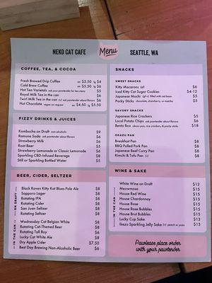 Menu photo 1 NEKO: A Cat Cafe Seattle, WA