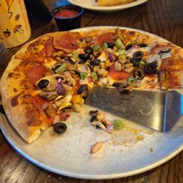 Small Supreme Pizza (I think it's called ATW). The slices are very small.