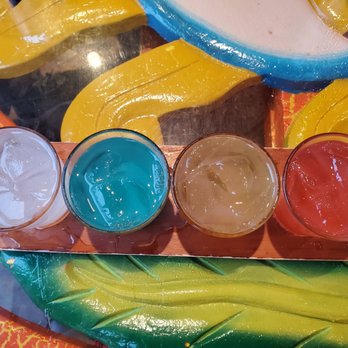 Margaritas Mexican Restaurant - Flight.  Mad melon is 2nd from right - Mexican Near Me - Waltham, Massachusetts