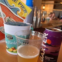 Blue lemonade rum bucket and local brew Blue lemonade rum bucket and local brew