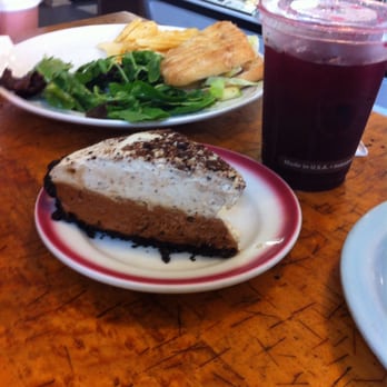 First Slice Pie Cafe - Blueberry lemonade and coffee toffee pie. Also turkey sandwich in the background. - Cafes Near Me - Chicago, Illinois First Slice Pie Cafe - Blueberry lemonade and coffee toffee pie. Also turkey sandwich in the background. - Cafes Near Me - Chicago, Illinois
