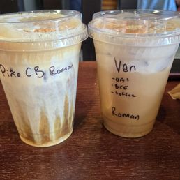 Pina Cold Brew and Vanilla with banana cold foam with toffee