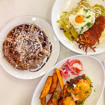 Day Maker Half Day Cafe - German chocolate waffle, spicy chorizo benny, steak and eggs enchiladas - Breakfast & Brunch Near Me - Austin, Texas Day Maker Half Day Cafe - German chocolate waffle, spicy chorizo benny, steak and eggs enchiladas - Breakfast & Brunch Near Me - Austin, Texas