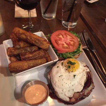 Black Sheep Cafe - Buffalo nickel burger with sweet potato fries and a fried egg. - New American Near Me - Provo, Utah Black Sheep Cafe - Buffalo nickel burger with sweet potato fries and a fried egg. - New American Near Me - Provo, Utah
