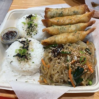 Kimchi Red - Mandu plate with rice and japchae - Korean Near Me - Alpharetta, Georgia