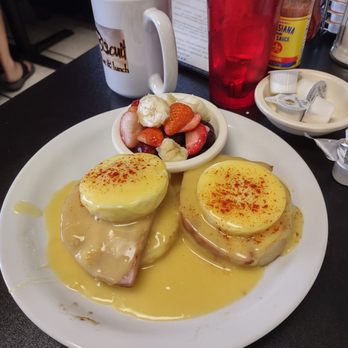 Royal Biscuit - Eggs Benedict with side of fruit. - American Near Me - Blue Springs, Missouri Royal Biscuit - Eggs Benedict with side of fruit. - American Near Me - Blue Springs, Missouri
