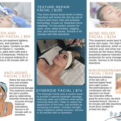 Club Synergie - Some of the services we offer! Facial Menu