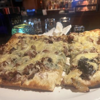 The Bridge Inn - The "flatbread" actually an extra cheesy loaded Sicilian pizza about 16" x 12" - American Near Me - Oley, Pennsylvania