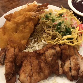 Tanaka Saimin - Tanaka Mix Plate with Chicken Katsu, Shrimp Tempura, Fried Saimin, and Mac Salad. - Japanese Near Me - Honolulu, Hawaii Tanaka Saimin - Tanaka Mix Plate with Chicken Katsu, Shrimp Tempura, Fried Saimin, and Mac Salad. - Japanese Near Me - Honolulu, Hawaii