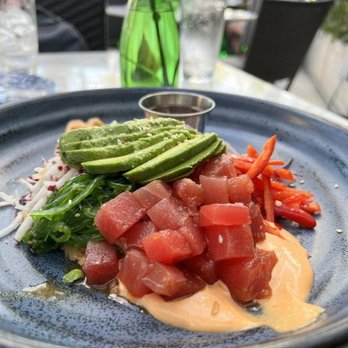 Cafe Americano - Fresh Diced Tuna with Avocado, Onions, Seeds and Sauce. - American Near Me - Miami Beach, Florida Cafe Americano - Fresh Diced Tuna with Avocado, Onions, Seeds and Sauce. - American Near Me - Miami Beach, Florida