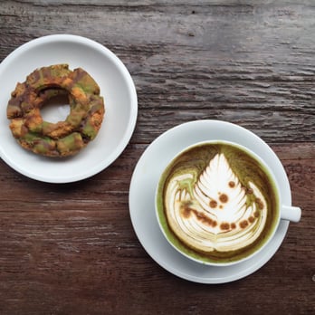 Sawada Coffee - Military latte (only comes in one size) and old fashion donut with matcha and caramel drizzle - Coffee & Tea Near Me - Chicago, Illinois Sawada Coffee - Military latte (only comes in one size) and old fashion donut with matcha and caramel drizzle - Coffee & Tea Near Me - Chicago, Illinois