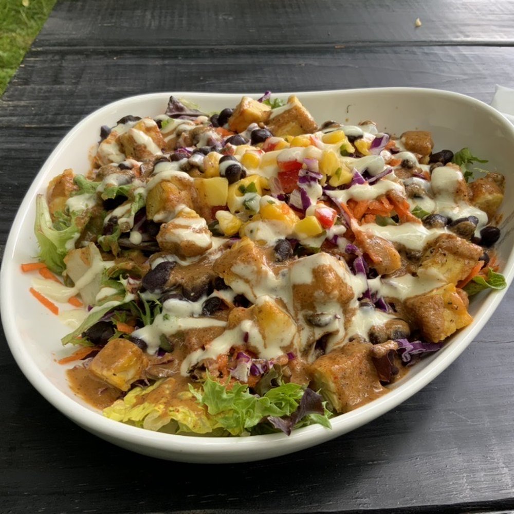 The Take Out - Salad with Jerk toppings and tempeh - Salad Near Me - Fayetteville, West Virginia The Take Out - Salad with Jerk toppings and tempeh - Salad Near Me - Fayetteville, West Virginia