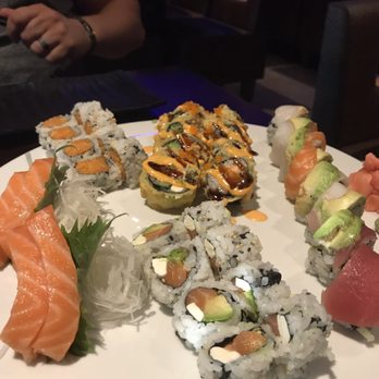Sushi Hana - Clockwise: Salmon sashimi, redhot yellowtail, gen-x, rainbow, and philly. Delicious! - Sushi Bars Near Me - Tulsa, Oklahoma