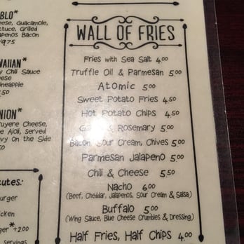 Hops Burger Bar - Wall of fries - totally cool selection of fries and different ways to get them. - Burgers Near Me - Greensboro, North Carolina