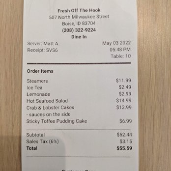 Fresh Off The Hook - Check for two - Seafood Near Me - Boise, Idaho