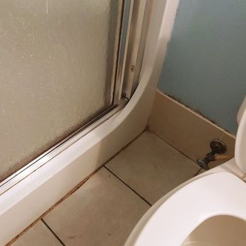 Bedford Inn - Not sure if the dark line where the tile and wall meet is mold or just dirt... There is no working vent fan in the bathroom 6/17/2021 - Hotels Near Me - Erie, Michigan
