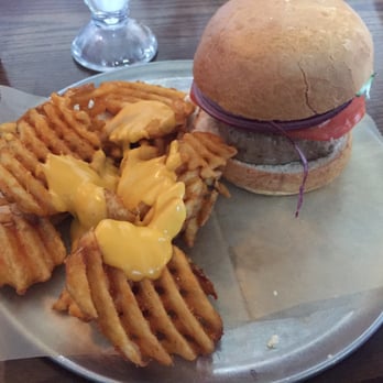 Haywire Burger Bar - Mediterranio, with turkey burger subbed in place of lamb waffle fries with cheese sauce 723/16 - Burgers Near Me - Westbrook, Connecticut