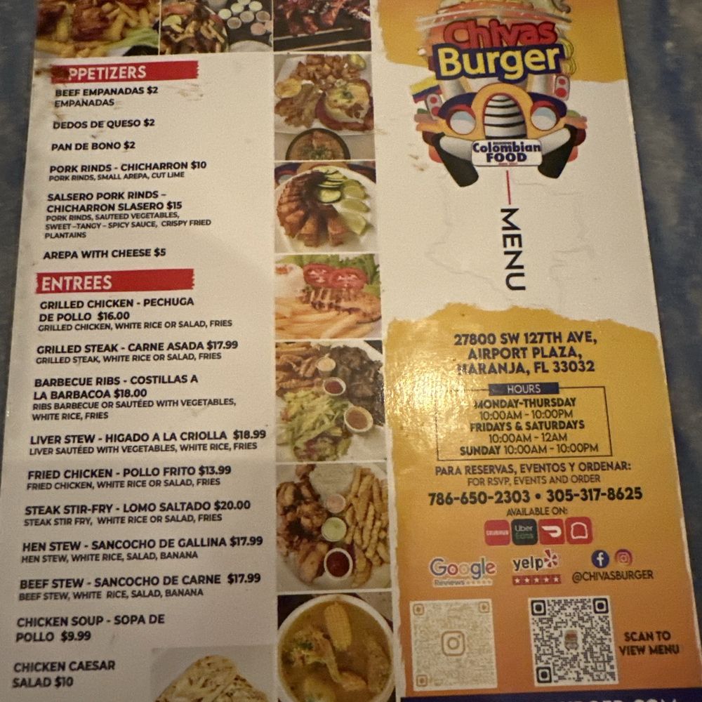 Chivas Burger - The AMAZING Menu - Colombian Near Me - Naranja, Florida Chivas Burger - The AMAZING Menu - Colombian Near Me - Naranja, Florida