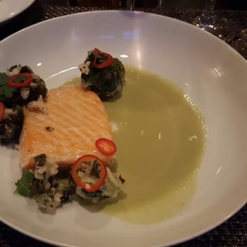 The Krebs - Salmom with tempura broccoliand curry sauce- delicious! - American Near Me - Skaneateles, New York The Krebs - Salmom with tempura broccoliand curry sauce- delicious! - American Near Me - Skaneateles, New York