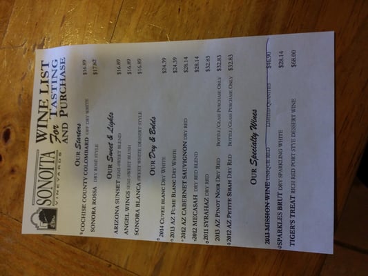 Menu photo 6 Sonoita Vineyards Elgin, AZ