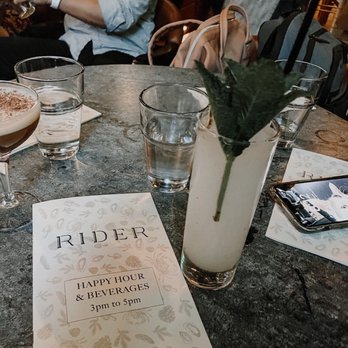Rider - Peace of Mind (non-alcoholic drink): lime, mint, orgeat, bubbles. $12. - American Near Me - Seattle, Washington Rider - Peace of Mind (non-alcoholic drink): lime, mint, orgeat, bubbles. $12. - American Near Me - Seattle, Washington