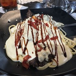 daVinci's Italian Restaurant - Gorgonzola steak tips. The menu spells it slightly different differently though, Garganzola. Not too many steak tips.