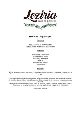 Menu photo 3 Restaurante Leziria Casa de petiscos Lisbon, 11 Menu photo 3 Restaurante Leziria Casa de petiscos Lisbon, 11