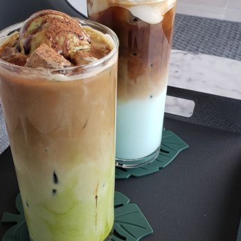 TwoHa's Cafe - Twoha's Signature Latte (left) - Desserts Near Me - Duluth, Georgia