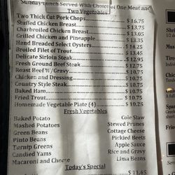 Sunday specials menu.