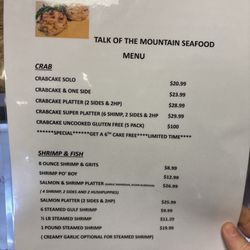 Talk of the Mountain Crab Cakes and more - Current menu