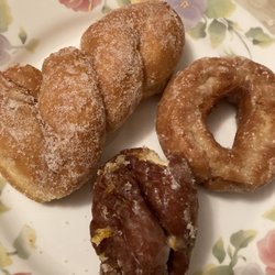Grandad's Donuts - Sugar Twist, old fashioned glazed, orange twist. The apple driver missed the photo shoot! Guess where it's was?