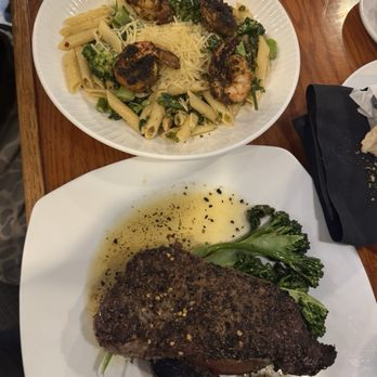 Main 101 Grill and Bar - Penne Pasta w Broccolini, add blackened shrimp. NY strip. - New American Near Me - La Porte, Texas Main 101 Grill and Bar - Penne Pasta w Broccolini, add blackened shrimp. NY strip. - New American Near Me - La Porte, Texas