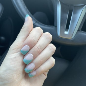 Whimsical Nails - Teal and natural pink SNS dip - Nail Salons Near Me - Phoenix, Arizona